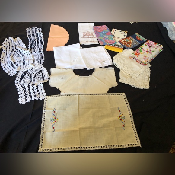 Handmade Other - Vintage Embroidered floral towels etc Linens Lot #1